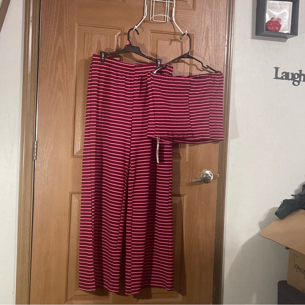 Striped Red Women's Pants and Tube Top Set